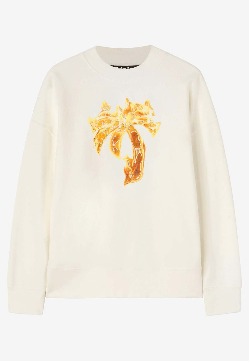 Palm Angels Burning Palm Print Sweatshirt White PMBA026F24FLE0100376WHITE MULTI