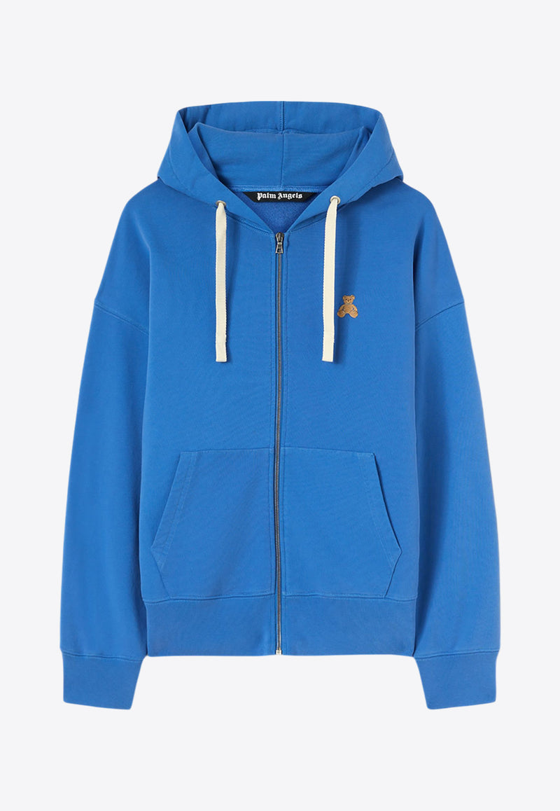 Palm Angels Bear In Mind Zip-Up Hooded Sweatshirt Blue PMBE021F24FLE0014560BLUE