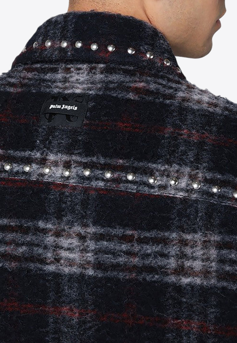 Palm Angels Plaid Check Studded Wool Overshirt Blue PMES033F24FAB002/P_PALMA-4610