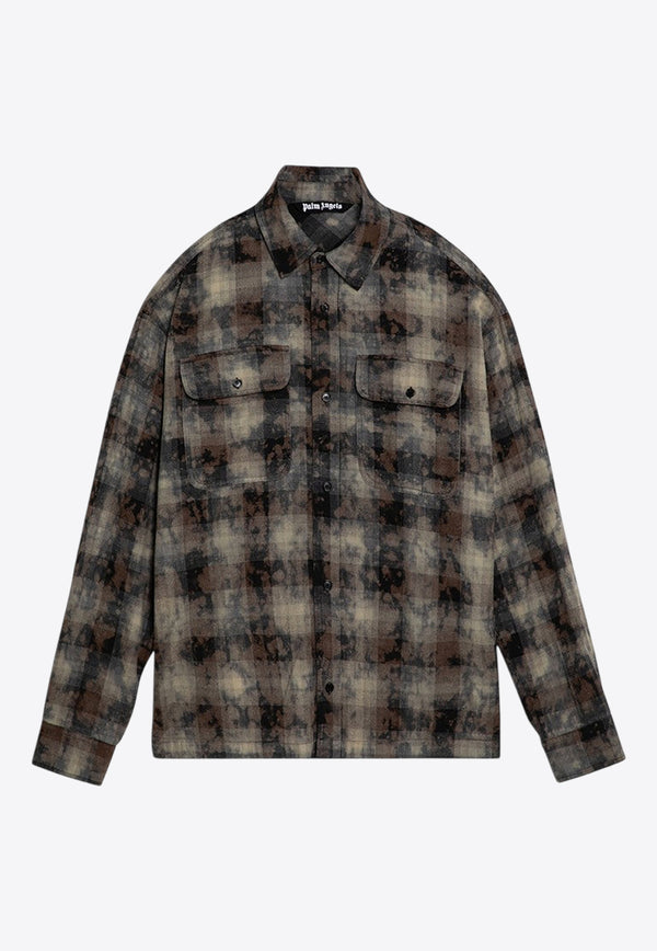 Palm Angels Curved Logo Plaid Check Long-Sleeved Shirt Gray PMGE043F24FAB001/P_PALMA-0903