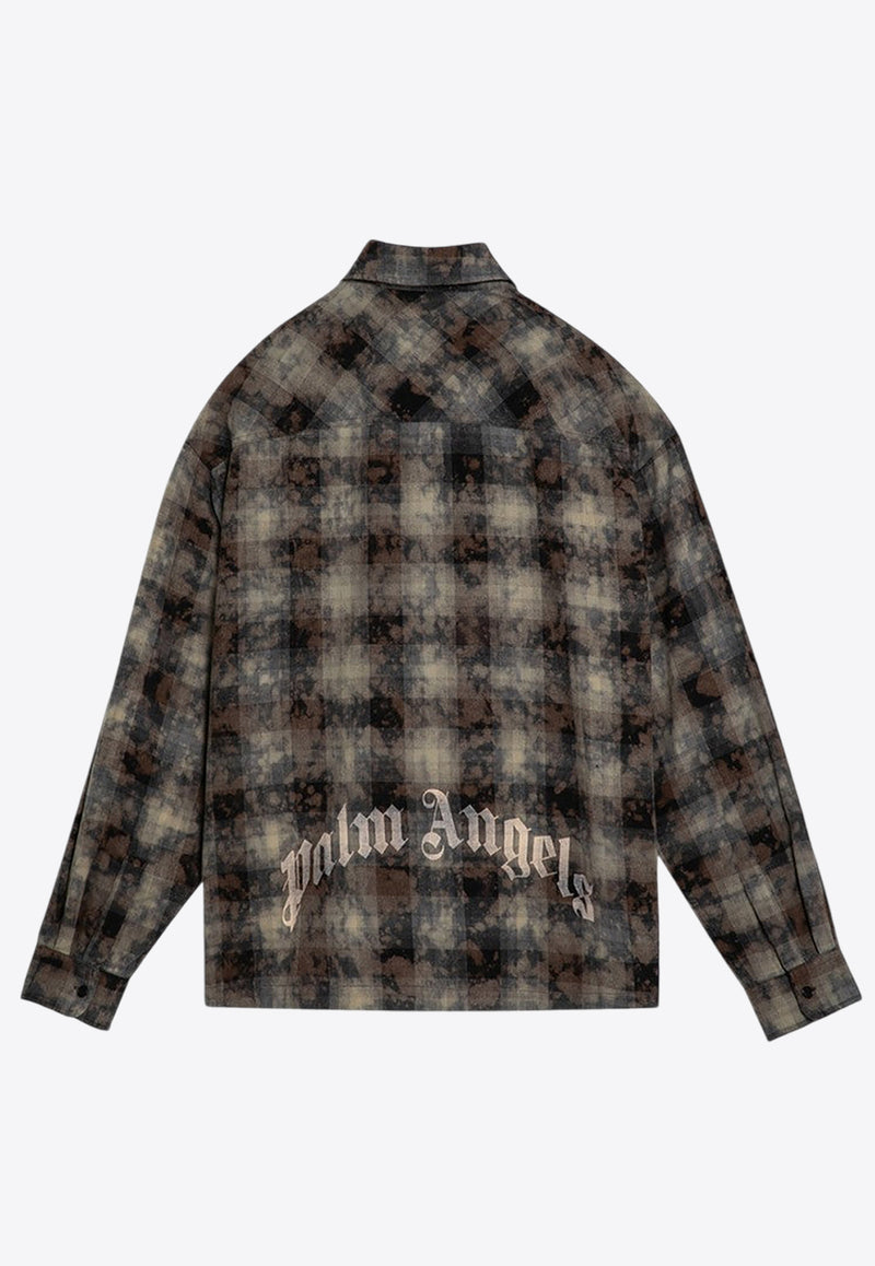 Palm Angels Curved Logo Plaid Check Long-Sleeved Shirt Gray PMGE043F24FAB001/P_PALMA-0903