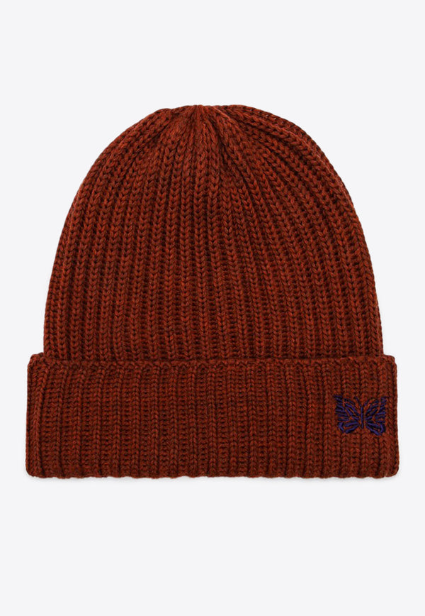 Needles Logo Embroidered Wool Beanie Rust PU063WO/P_NEEDL-OR