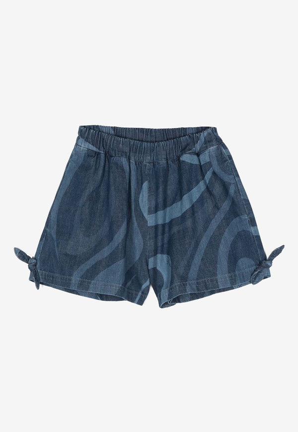 Emilio Pucci Junior Girls Marble Print Denim Shorts Blue PV6A69-P0442BLUE