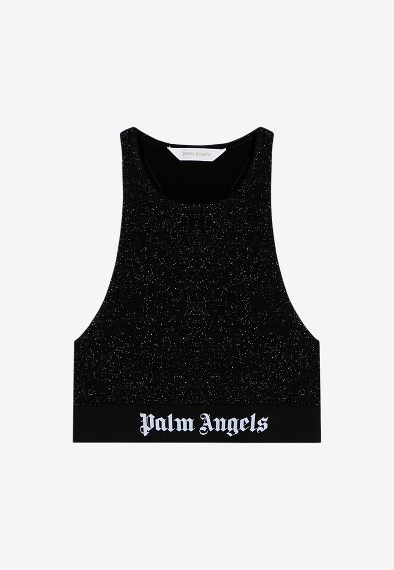 Palm Angels Classic Logo Cropped Lurex Top Black PWHT001F24KNI001/P_PALMA-1010