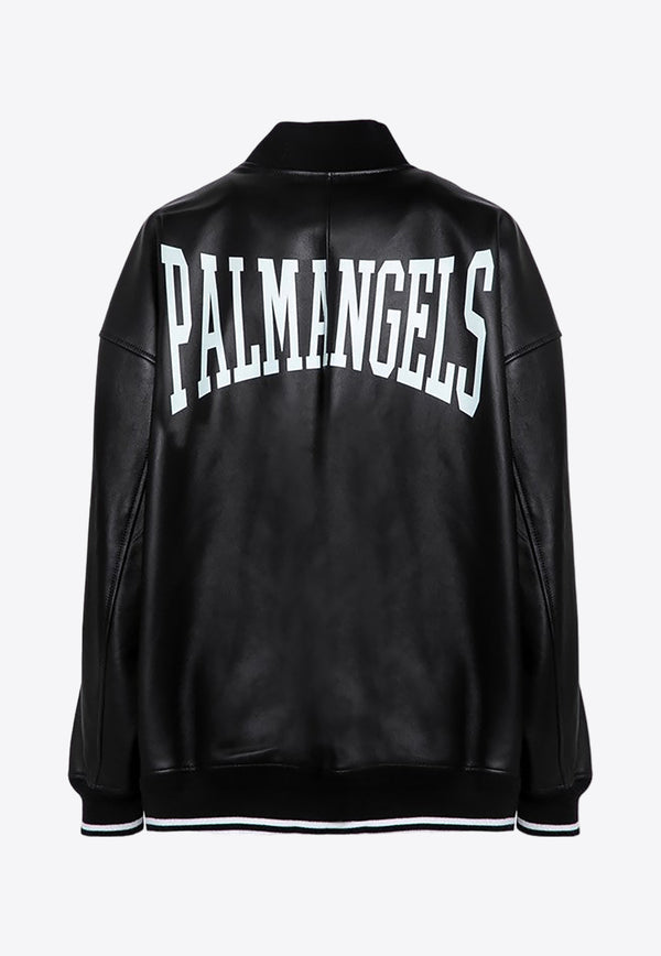 Palm Angels Leather College Bomber Jacket Black PWJA034F24LEA001/P_PALMA-1003