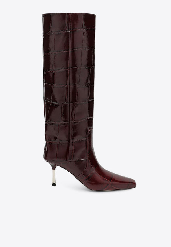 Paris Texas Bettina 80 Knee-High Boots in Croc-Embossed Leather Bordeaux PX1293XCOSM/P_PATEX-RN