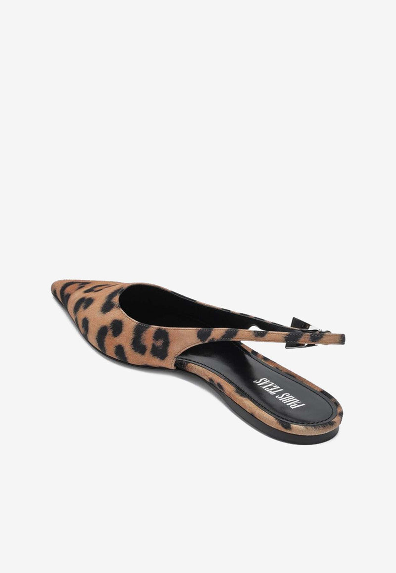 Paris Texas Jessica Leopard Print Slingback Flats Brown PX1518XSALP/Q_PATEX-NL