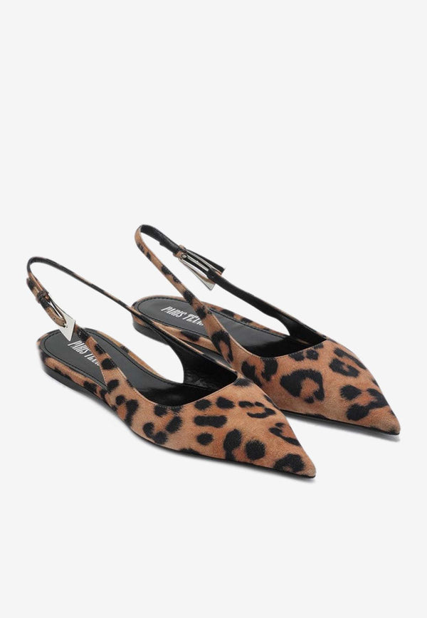 Paris Texas Jessica Leopard Print Slingback Flats Brown PX1518XSALP/Q_PATEX-NL