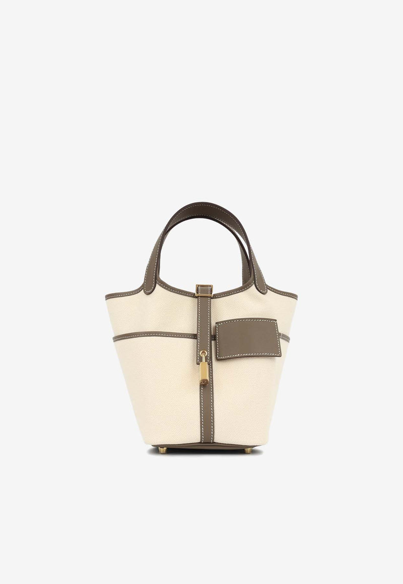 Hermès Picotin Cargo 18 in Ecru Toile and Etoupe Swift with Gold Hardware