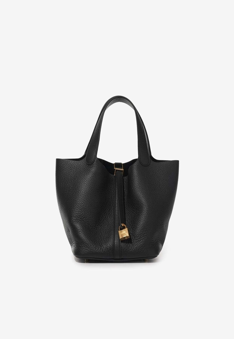 Hermès Picotin 22 in Black Clemence Leather with Gold Hardware