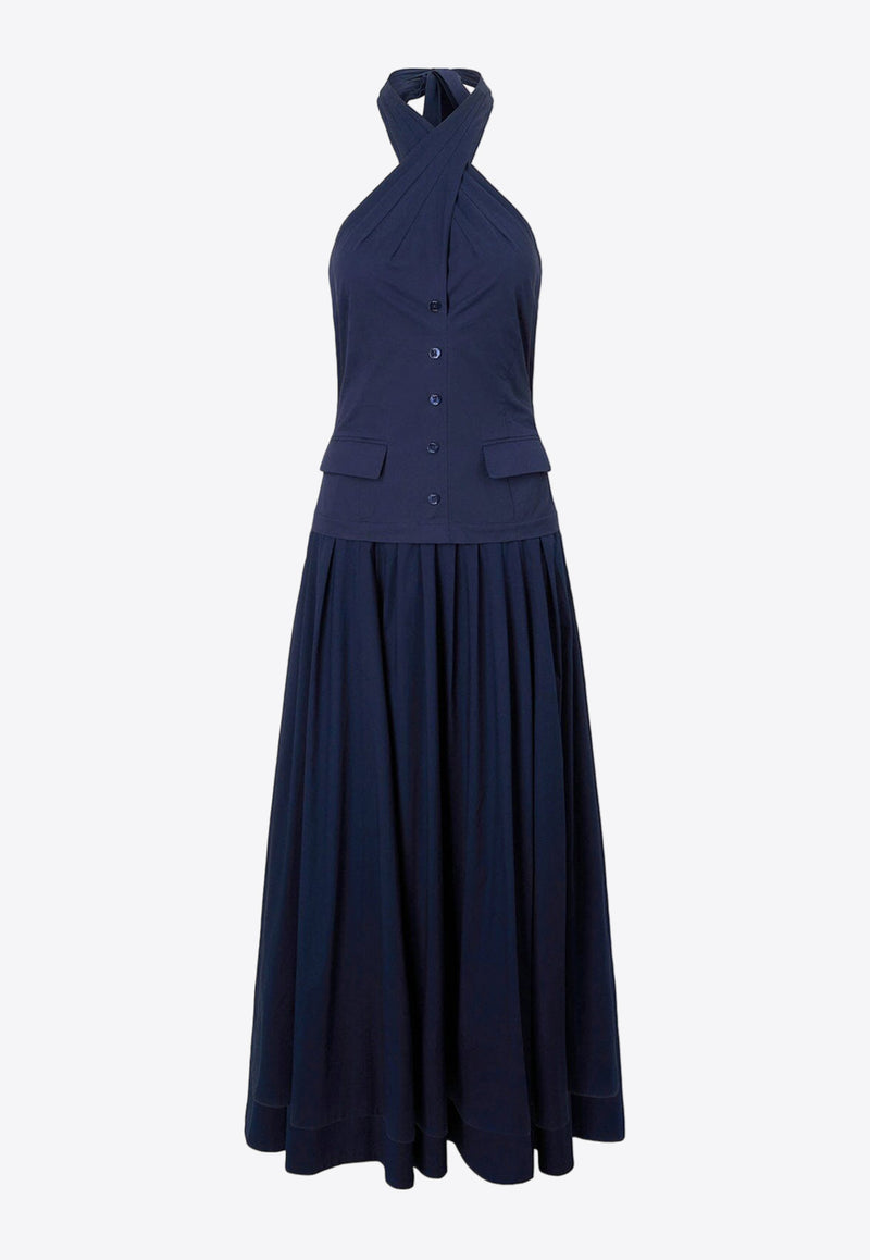 Staud Harrington Halterneck Midi Dress Navy R24P2227CINAVY