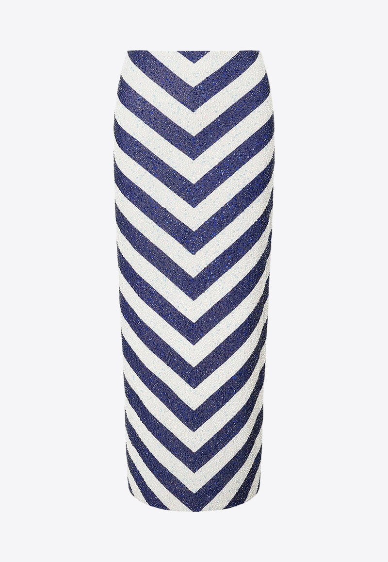 Staud St. Tropez Beaded Chevron Maxi Skirt Blue R24P6114BMSTRIPE