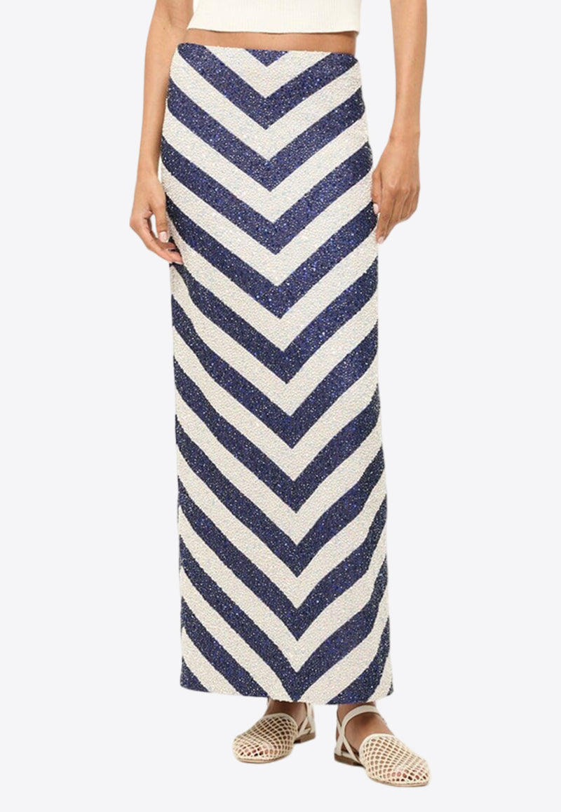 Staud St. Tropez Beaded Chevron Maxi Skirt Blue R24P6114BMSTRIPE