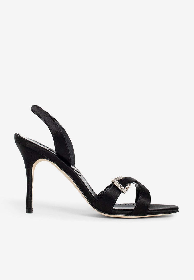 Manolo Blahnik Ramisli 90 Crystal Buckle Satin Sandals  RAMISLI 90 BLACK 0015 1700-0001