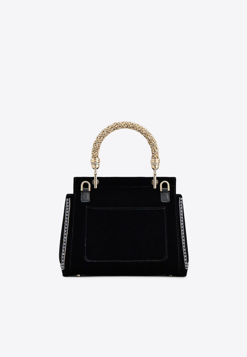 Roger Vivier Mini Viv
 Cabas Crystal Embellished Top Handle Bag in Velvet RBWAMAAE1Q3K5TB999 B999 Black