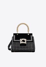 Roger Vivier Mini Viv
 Cabas Crystal Embellished Top Handle Bag in Velvet RBWAMAAE1Q3K5TB999 B999 Black