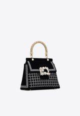 Roger Vivier Mini Viv
 Cabas Crystal Embellished Top Handle Bag in Velvet RBWAMAAE1Q3K5TB999 B999 Black