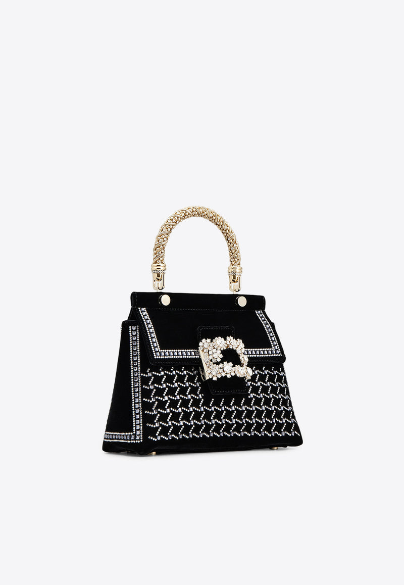 Roger Vivier Mini Viv
 Cabas Crystal Embellished Top Handle Bag in Velvet RBWAMAAE1Q3K5TB999 B999 Black