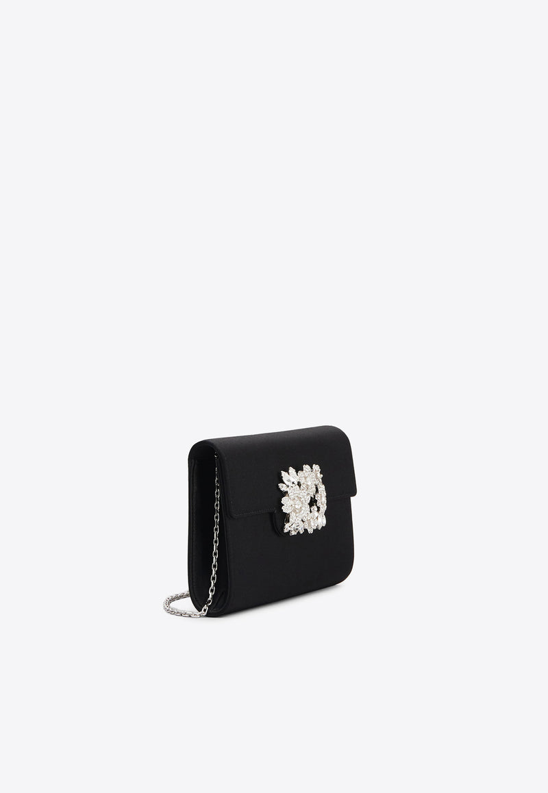 Roger Vivier Mini Bouquet Crystal Buckle Clutch in Satin RBWANVD0100RS0B999 B999 Black