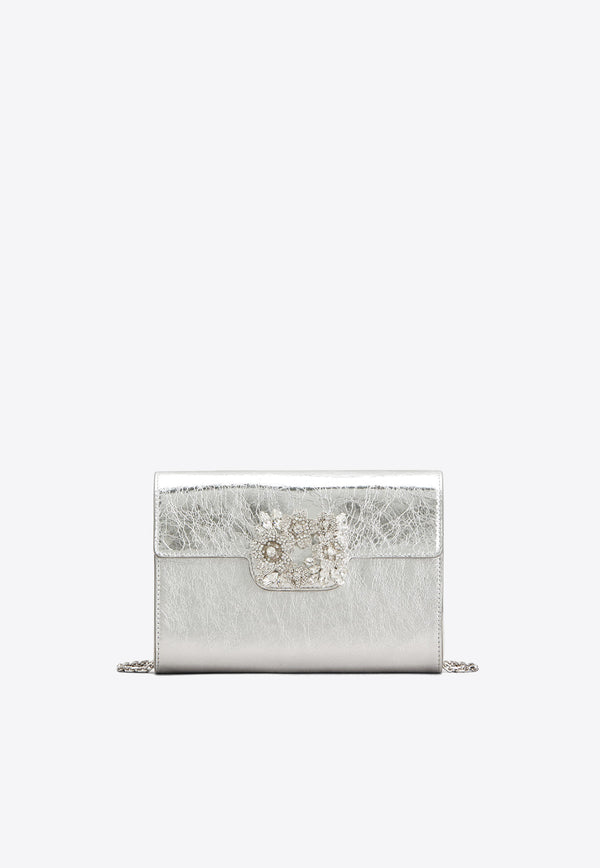 Roger Vivier Mini Efflorescence Metallic Leather Clutch Silver RBWANVD0100T0HB200 B200