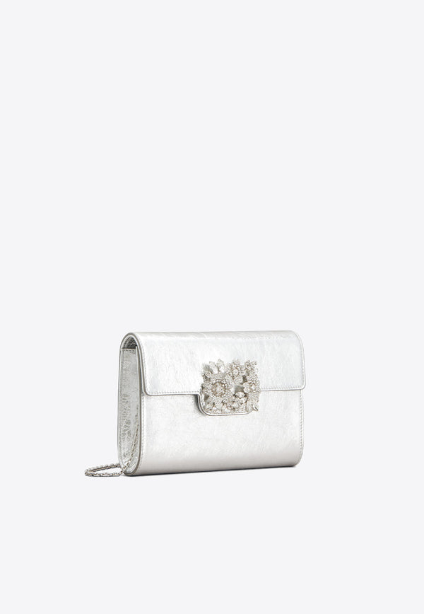 Roger Vivier Mini Efflorescence Metallic Leather Clutch Silver RBWANVD0100T0HB200 B200