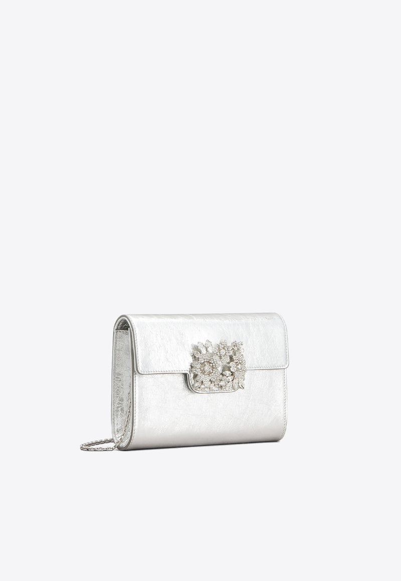 Roger Vivier Mini Efflorescence Metallic Leather Clutch Silver RBWANVD0100T0HB200 B200