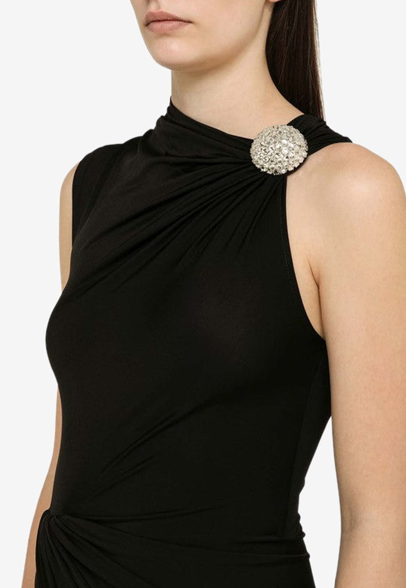 David Koma Draped Crystal-Embellished Midi Dress RE24DK13DACO/O_DAVID-BS Black