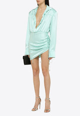 David Koma Draped Long-Sleeved Wool Mini Dress Green RE24DK59DSI/O_DAVID-AQ