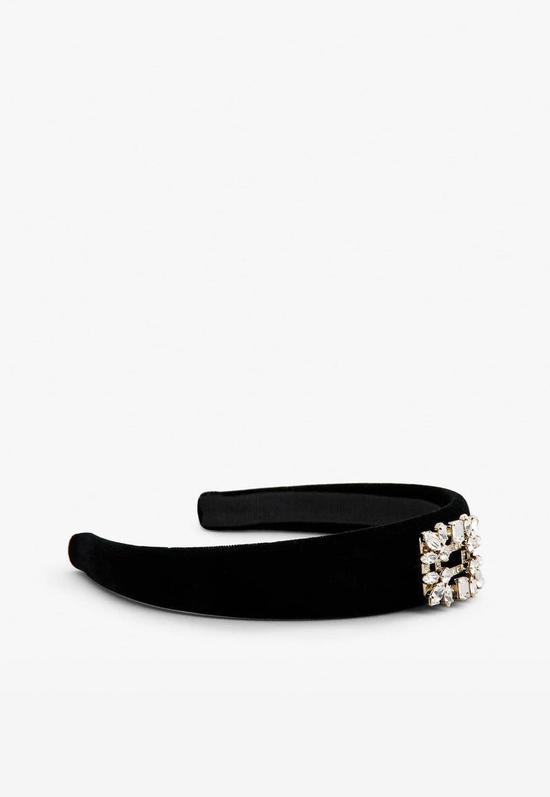 Roger Vivier Crystal Embellished Velvet Hairband REWAC140100CFEB999 B999 Black