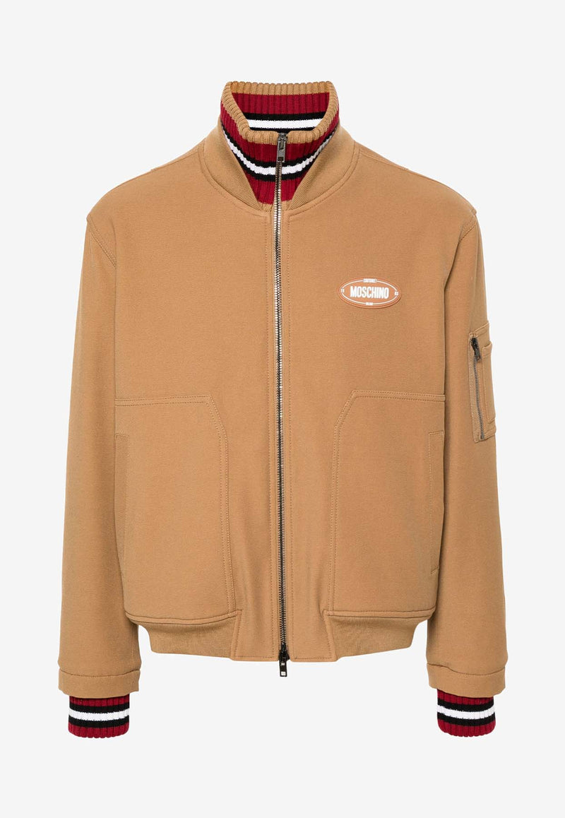 Moschino Logo Patch Bomber Jacket RJ061170145085 5085 Brown