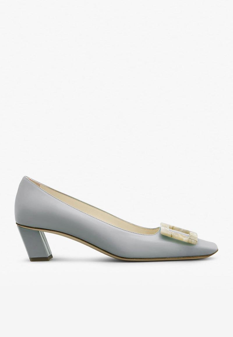 Roger Vivier Belle Vivier 45 Mother-of-Pearl Buckle Pumps in Leather RVW00627760BSSB206 B206 Gray