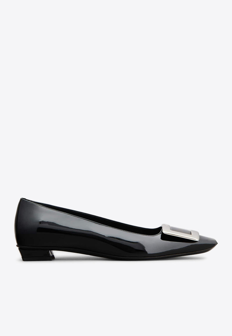 Roger Vivier Belle Vivier Metal Buckle Ballerinas in Patent Leather RVW00700920D1PB999 B999 Black