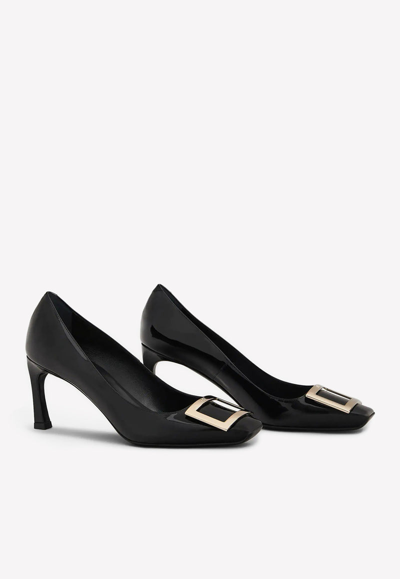 Roger Vivier Trompette 70 Metal Buckle Pumps in Patent Leather RVW40015280D1PB999 B999 Black