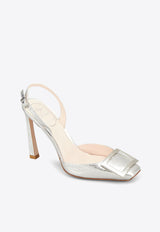 Roger Vivier Trompette 100 Metal Buckle Slingback Pumps in Leather RVW40137740T0HB200 B200 Silver