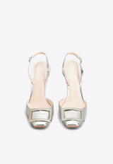 Roger Vivier Trompette 100 Metal Buckle Slingback Pumps in Leather RVW40137740T0HB200 B200 Silver