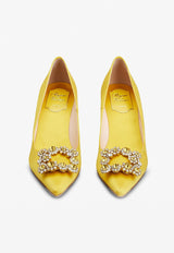 Roger Vivier 65 Flower Strass Buckle Pumps in Satin RVW41417620RS0G211 G211 Yellow