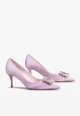 Roger Vivier 65 Flower Strass Buckle Pumps in Satin RVW41417620RS0L223 L223 Violet