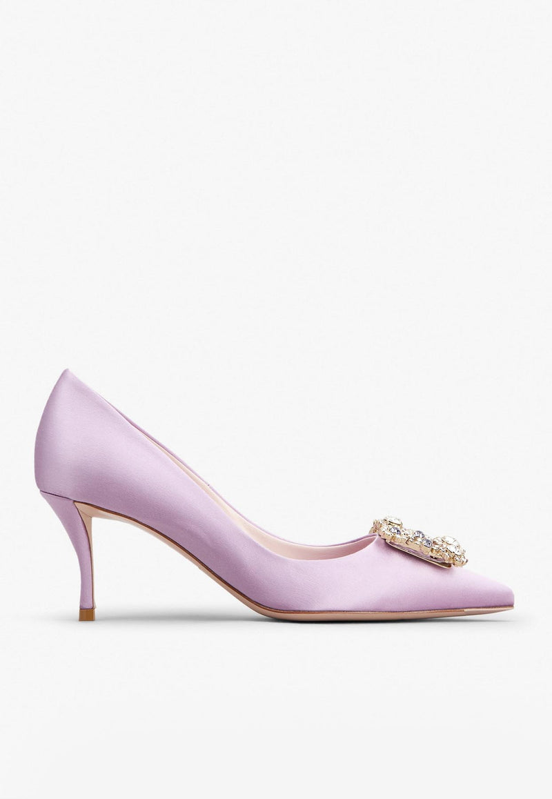 Roger Vivier 65 Flower Strass Buckle Pumps in Satin RVW41417620RS0L223 L223 Violet