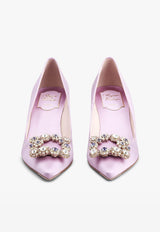 Roger Vivier 65 Flower Strass Buckle Pumps in Satin RVW41417620RS0L223 L223 Violet