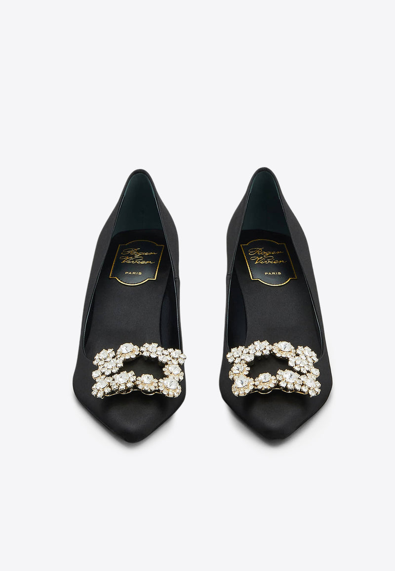 Roger Vivier Efflorescence 65 Crystal Embellished Satin Pumps Black RVW41417620RS0/Q_ROGVI-B999