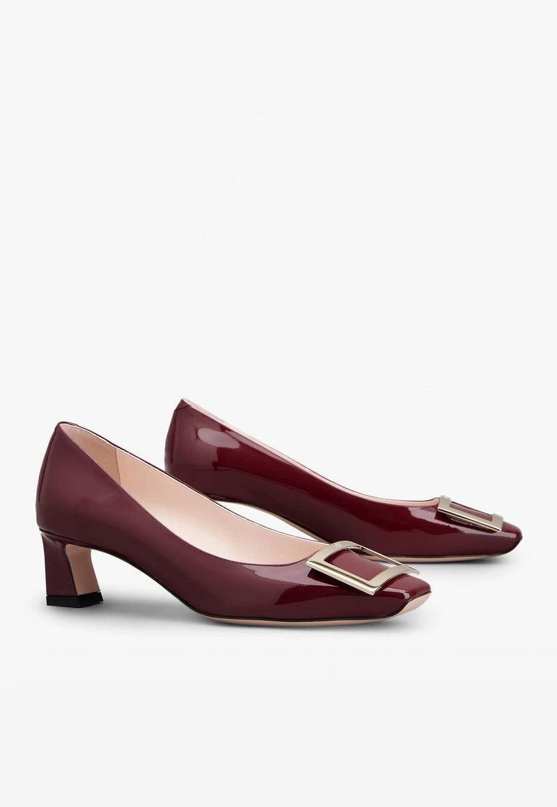 Roger Vivier Trompette 45 Metal Buckle Pumps in Patent Leather RVW44815280D1PR816 R816 Burgundy