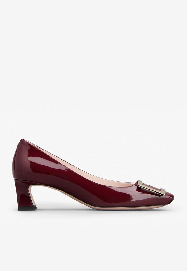 Roger Vivier Trompette 45 Metal Buckle Pumps in Patent Leather RVW44815280D1PR816 R816 Burgundy