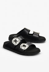 Roger Vivier Slidy Viv
 Crystal Buckle Leather Mules RVW45818820BSSB999 B999 Black