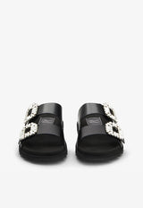 Roger Vivier Slidy Viv
 Crystal Buckle Leather Mules RVW45818820BSSB999 B999 Black