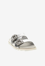 Roger Vivier Slidy Viv
 Metallic Leather Slides Silver RVW45818820T0H9999 9999