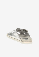 Roger Vivier Slidy Viv
 Metallic Leather Slides Silver RVW45818820T0H9999 9999