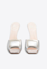 Roger Vivier Trompette 85 Metal Buckle Mules in Leather RVW60337750T0HB200 B200 Silver