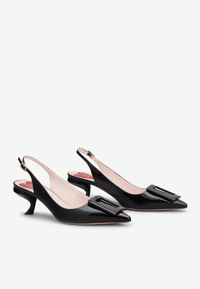 Roger Vivier Virgule 55 Buckle Slingback Pumps in Patent Leather RVW63831440D1PB999 B999 Black