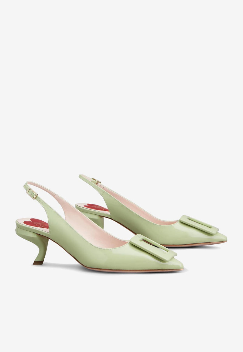 Roger Vivier Virgule 55 Buckle Slingback Pumps in Patent Leather RVW63831440D1PV027 V027 Green