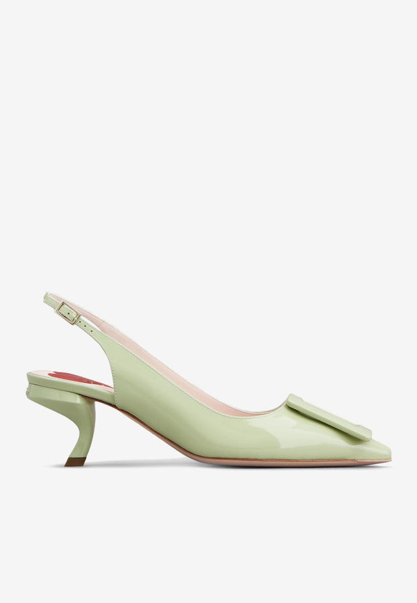 Roger Vivier Virgule 55 Buckle Slingback Pumps in Patent Leather RVW63831440D1PV027 V027 Green